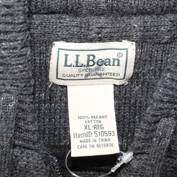 LL Bean Gray Organic Cotton Full Zip Hooded Knit Sweater Jacket Size XL - Picture 7 of 8